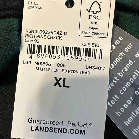Men’s Lands’ End Flannel Shirt XL NWT - Picture 2 of 6